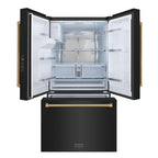 ZLINE 36 in. French Door Refrigerator 28.9 cu. ft. Standard-Depth, External Water Dispenser, Dual Ice Maker, Fingerprint-Resistant Black Stainless Steel, Polished Gold Helix Handles (RSMZ-W-36-BS-KG)