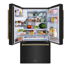 ZLINE 36 in. French Door Refrigerator 28.9 cu. ft. Standard-Depth, External Water Dispenser, Dual Ice Maker, Fingerprint-Resistant Black Stainless Steel, Polished Gold Helix Handles (RSMZ-W-36-BS-KG)
