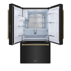 ZLINE 36 in. French Door Refrigerator 28.9 cu. ft. Standard-Depth, External Water Dispenser, Dual Ice Maker, Fingerprint-Resistant Black Stainless Steel, Polished Gold Helix Handles (RSMZ-W-36-BS-KG)