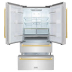ZLINE 36-Inch Refrigerator 22.5 Cu. Ft. Stainless Steel Ice Maker Gold Square Handles (RFMZ-36-FG)