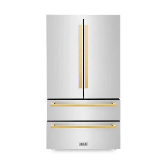 ZLINE 36-Inch Refrigerator 22.5 Cu. Ft. Stainless Steel Ice Maker Gold Square Handles (RFMZ-36-FG)