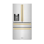 ZLINE 36 in. French Door Refrigerator with Water & Ice Dispenser, Gold Square Handles (RFMZ-W-36-FG)