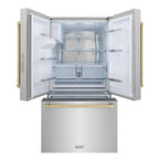 ZLINE 36 in. French Door Refrigerator 28.9 cu. ft. Standard Depth with Water Dispenser Dual Ice Maker Stainless Steel Champagne Bronze Handles (RSMZ-W-36-CB)