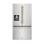 ZLINE 36 in. French Door Refrigerator 28.9 cu. ft. Standard Depth with Water Dispenser Dual Ice Maker Stainless Steel Champagne Bronze Handles (RSMZ-W-36-CB)