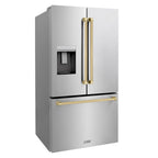 ZLINE 36 in. French Door Refrigerator 28.9 cu. ft. Standard Depth with Water Dispenser Dual Ice Maker Stainless Steel Champagne Bronze Handles (RSMZ-W-36-CB)