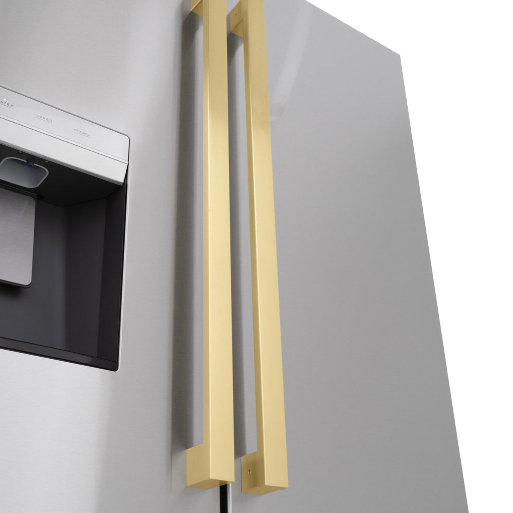ZLINE 36 in. French Door Refrigerator 28.9 cu. ft. Standard-Depth, Water Dispenser, Dual Ice Maker, Stainless Steel, Bronze Handles (RSMZ-W-36-FCB)