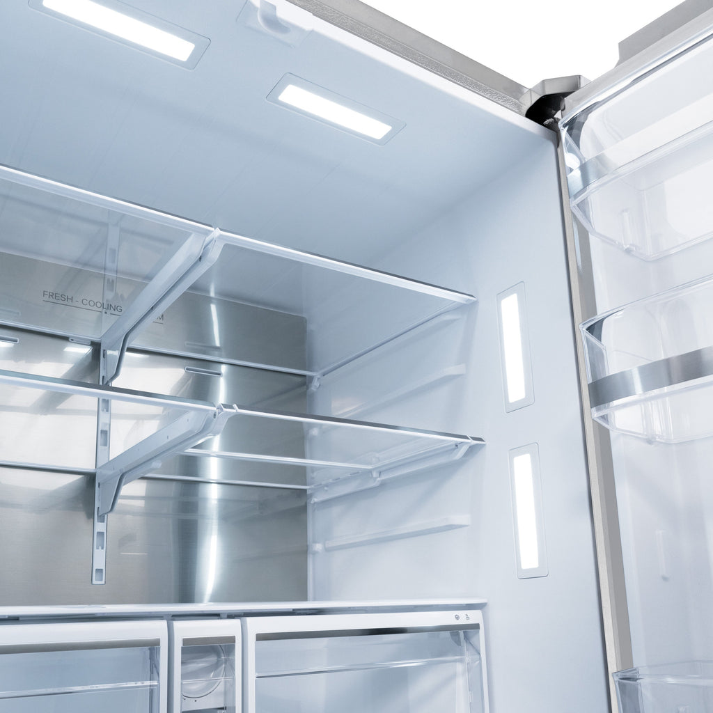 ZLINE 36 in. French Door Refrigerator 28.9 cu. ft. Standard-Depth, Water Dispenser, Dual Ice Maker, Stainless Steel, Bronze Handles (RSMZ-W-36-FCB)