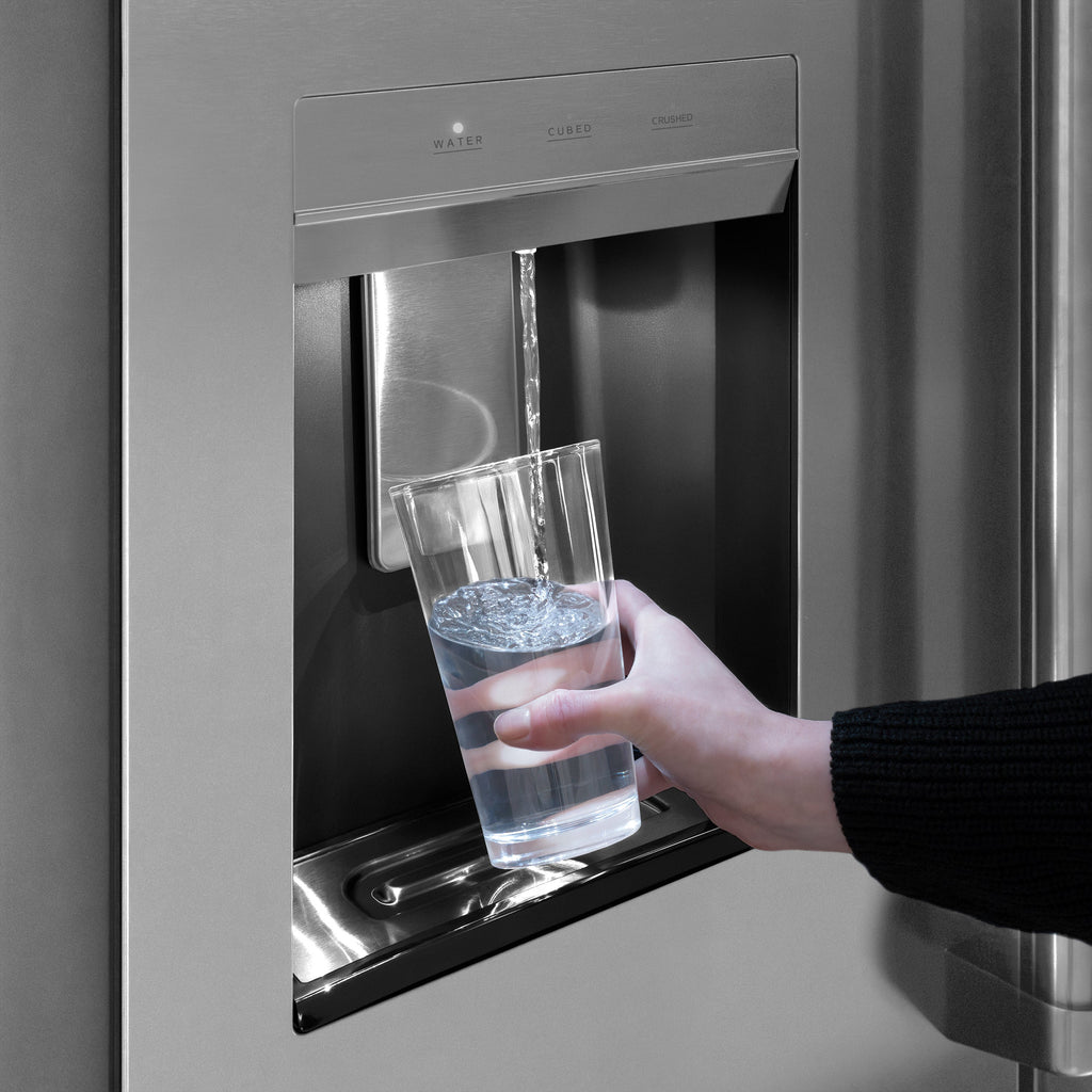 ZLINE 36 in. French Door Refrigerator 28.9 cu. ft. Standard-Depth, Water Dispenser, Dual Ice Maker, Stainless Steel, Bronze Handles (RSMZ-W-36-FCB)