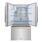 ZLINE 36 in French Door Refrigerator 28.9 cu. ft. Standard Depth Water Dispenser Dual Ice Maker Stainless Steel Gold Square Handles (RSMZ-W-36-FG)