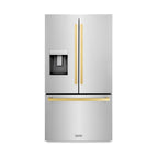 ZLINE 36 in French Door Refrigerator 28.9 cu. ft. Standard Depth Water Dispenser Dual Ice Maker Stainless Steel Gold Square Handles (RSMZ-W-36-FG)