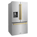 ZLINE 36 in French Door Refrigerator 28.9 cu. ft. Standard Depth Water Dispenser Dual Ice Maker Stainless Steel Gold Square Handles (RSMZ-W-36-FG)