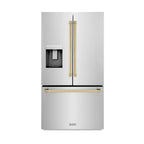 ZLINE Kitchen and Bath 36 in. French Door Refrigerator 28.9 cu. ft. Standard Depth Water Dispenser Dual Ice Maker Stainless Steel Gold Handles (RSMZ-W-36-G)