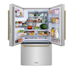 ZLINE 36 in. French Door Refrigerator 28.9 Cu. Ft. Standard-Depth Fingerprint-Resistant Stainless Steel External Water Dispenser Dual Ice Maker Champagne Bronze Helix Handles (RSMZ-W-36-KCB)