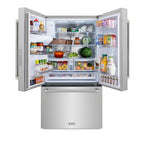 ZLINE 36 in. French Door Refrigerator 28.9 cu. ft. Standard-Depth External Water Dispenser Dual Ice Maker Fingerprint-Resistant Stainless Steel Polished Nickel Helix Handles (RSMZ-W-36-
