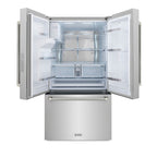 ZLINE 36 in. French Door Refrigerator 28.9 cu. ft. Standard-Depth External Water Dispenser Dual Ice Maker Fingerprint-Resistant Stainless Steel Polished Nickel Helix Handles (RSMZ-W-36-