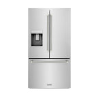 ZLINE 36 in. French Door Refrigerator 28.9 cu. ft. Standard-Depth External Water Dispenser Dual Ice Maker Fingerprint-Resistant Stainless Steel Polished Nickel Helix Handles (RSMZ-W-36-