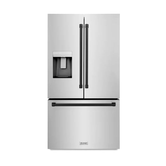 ZLINE 36" French Door Refrigerator 28.9 Cu. Ft. Standard-Depth Water Dispenser Dual Ice Maker Stainless Steel Matte Black Handles (RSMZ-W-36-MB)