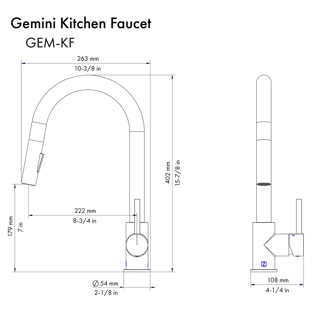 ZLINE Autograph Gemini Pull Down Single Handle Kitchen Faucet in Brushed Nickel and Champagne Bronze, GEM-KF-ZBNCB