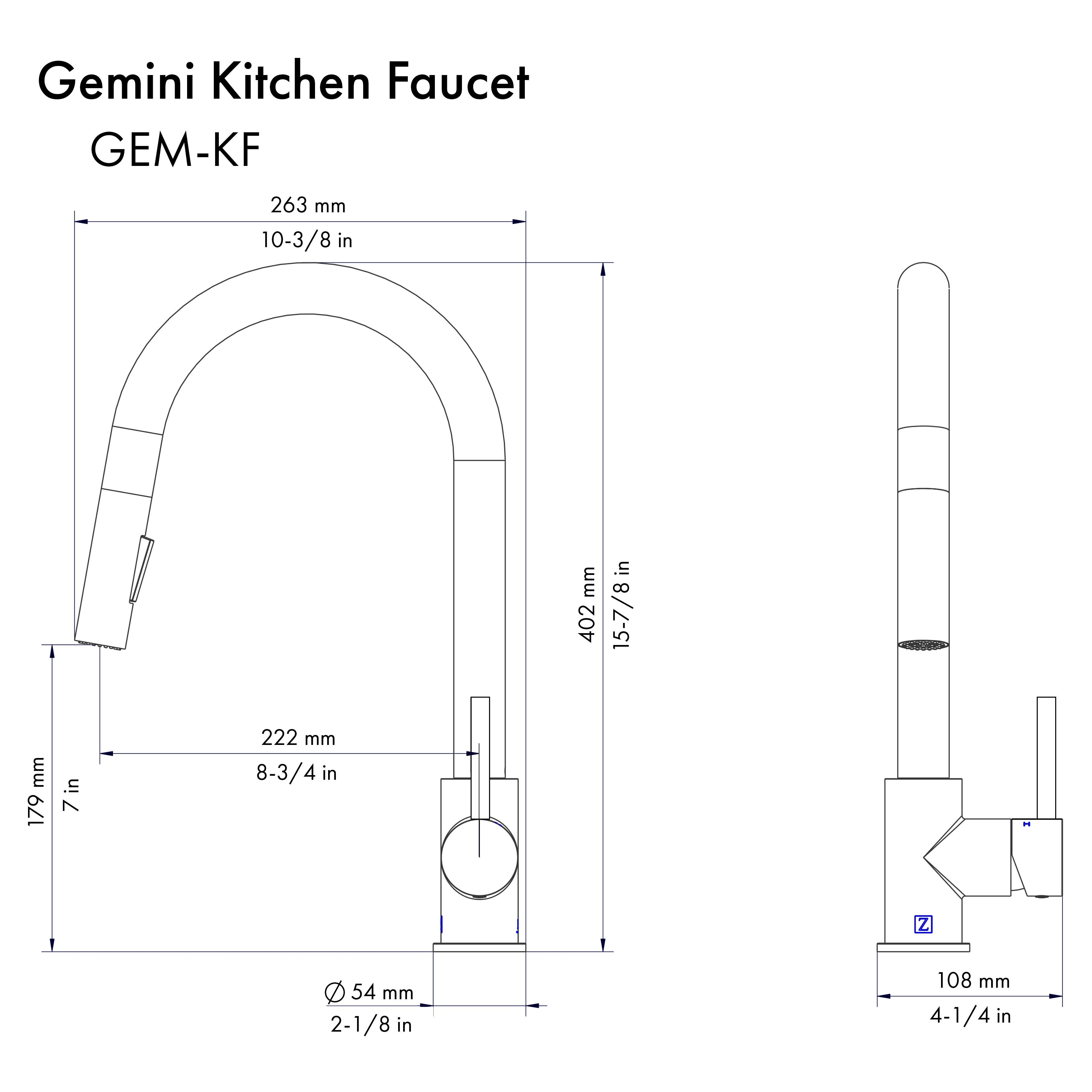 ZLINE Autograph Gemini Pull Down Single Handle Kitchen Faucet in Matte Black and Champagne Bronze, GEM-KF-ZMBCB
