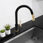 ZLINE Autograph Gemini Pull Down Single Handle Kitchen Faucet in Matte Black and Champagne Bronze, GEM-KF-ZMBCB