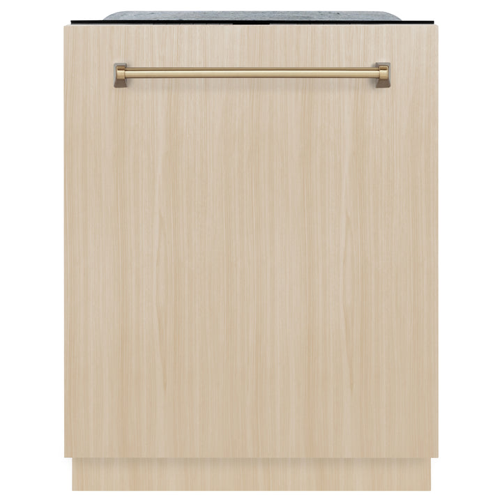 ZLINE Autograph Edition 24" Monument Series 3rd Rack Top Touch Control Tall Tub Dishwasher in Custom Panel Ready with Champagne Bronze Handle, 45dBa, DWMTZ-24-CB
