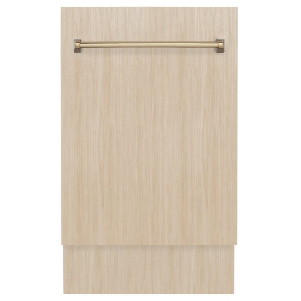 ZLINE Autograph 18" Tallac Series 3rd Rack Top Control Dishwasher In Custom Panel Ready With Champagne Bronze Handle, DWVZ-18-CB