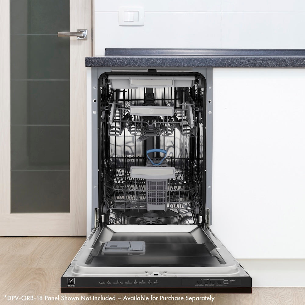 ZLINE Autograph 18" Tallac Series 3rd Rack Top Control Dishwasher In Custom Panel Ready With Champagne Bronze Handle, DWVZ-18-CB