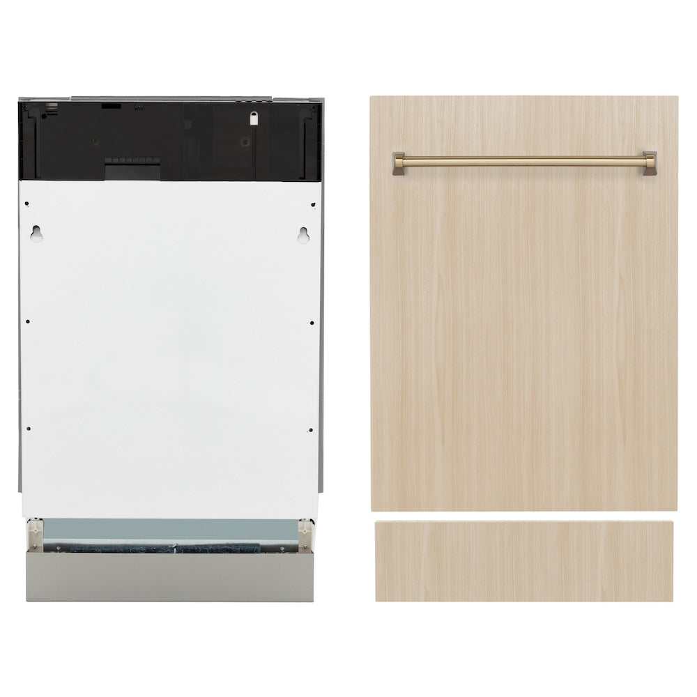ZLINE Autograph 18" Tallac Series 3rd Rack Top Control Dishwasher In Custom Panel Ready With Champagne Bronze Handle, DWVZ-18-CB