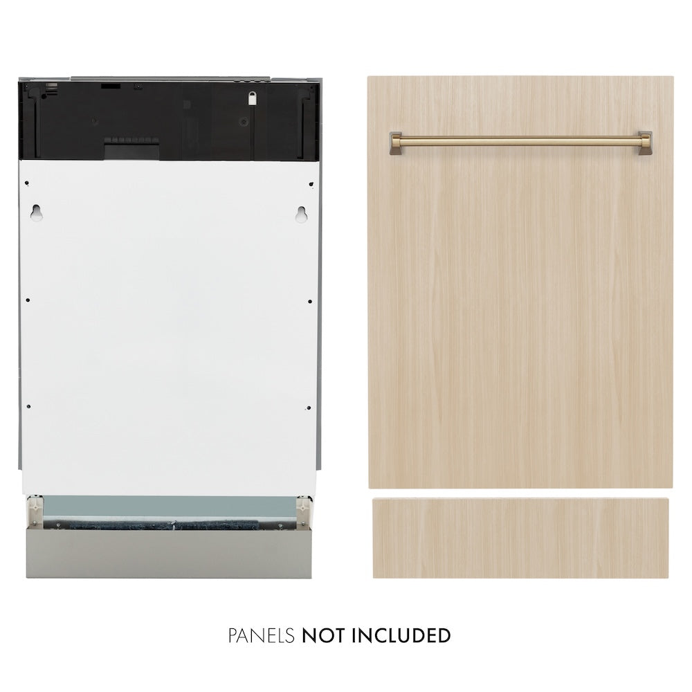 ZLINE Autograph 18" Tallac Series 3rd Rack Top Control Dishwasher In Custom Panel Ready With Champagne Bronze Handle, DWVZ-18-CB
