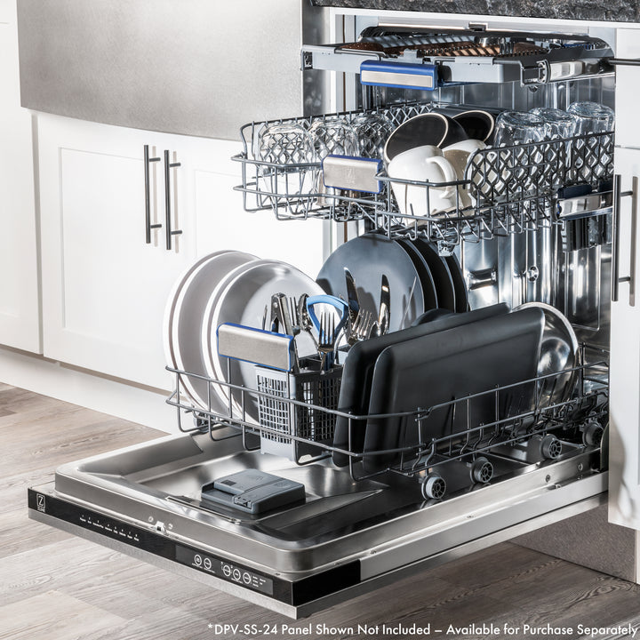 ZLINE 24 in. Top Control Tall Dishwasher is Custom Panel Ready with Matte Black Handle, DWVZ-24-MB