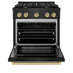 ZLINE Autograph Edition 30 in. Paramount Dual Fuel Range with 4 Gas Burners and Electric Convection Oven, 4.2 cu. ft., Black Stainless Steel with Champagne Bronze Accents (SDRBZ-30-CB)
