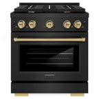 ZLINE Autograph Edition 30 in. Paramount Dual Fuel Range with 4 Gas Burners and Electric Convection Oven, 4.2 cu. ft., Black Stainless Steel with Champagne Bronze Accents (SDRBZ-30-CB)