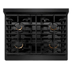 ZLINE Autograph Edition 30 in. Paramount Dual Fuel Range with 4 Gas Burners and Electric Convection Oven, 4.2 cu. ft., Black Stainless Steel with Champagne Bronze Accents (SDRBZ-30-CB)