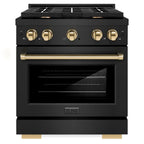 ZLINE Autograph Edition 30 in. 4.2 cu. ft. Paramount Dual Fuel Range with 4 Burner Gas Cooktop and Electric Convection Oven in Black Stainless Steel with Polished Gold Accents (SDRBZ-30-G)