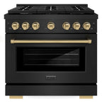 ZLINE Autograph Edition 36 in. 5.2 cu. ft. Paramount Dual Fuel Range with 6 Burner Gas Cooktop and Electric Convection Oven in Black Stainless Steel with Champagne Bronze Accents (SDRBZ-36-CB)