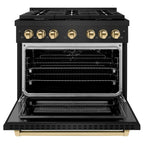 ZLINE Autograph Edition 36 in. Paramount Dual Fuel Range, 5.2 cu. ft. Oven, 6 Burner Gas Cooktop, Black Stainless Steel with Polished Gold Accents (SDRBZ-36-G)