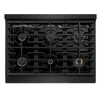 ZLINE Autograph Edition 36 in. Paramount Dual Fuel Range, 5.2 cu. ft. Oven, 6 Burner Gas Cooktop, Black Stainless Steel with Polished Gold Accents (SDRBZ-36-G)