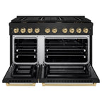 ZLINE Autograph Edition 48 in. Paramount Double Oven Dual Fuel Range with 8 Gas Burners in Black Stainless Steel with Champagne Bronze Accents, 6.7 cu. ft., SDRBZ-48-CB