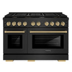 ZLINE Autograph Edition 48 in. Paramount Double Oven Dual Fuel Range with 8 Gas Burners in Black Stainless Steel with Champagne Bronze Accents, 6.7 cu. ft., SDRBZ-48-CB