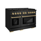 ZLINE Autograph Edition 48 in. Paramount Double Oven Dual Fuel Range with 8 Gas Burners in Black Stainless Steel with Champagne Bronze Accents, 6.7 cu. ft., SDRBZ-48-CB