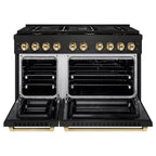 ZLINE Autograph Edition 48 in. 6.7 cu. ft. Paramount Double Oven Dual Fuel Range with 8 Burner Gas Cooktop in Black Stainless Steel with Polished Gold Accents (SDRBZ-48-G)