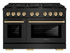 ZLINE Autograph Edition 48 in. 6.7 cu. ft. Paramount Double Oven Dual Fuel Range with 8 Burner Gas Cooktop in Black Stainless Steel with Polished Gold Accents (SDRBZ-48-G)