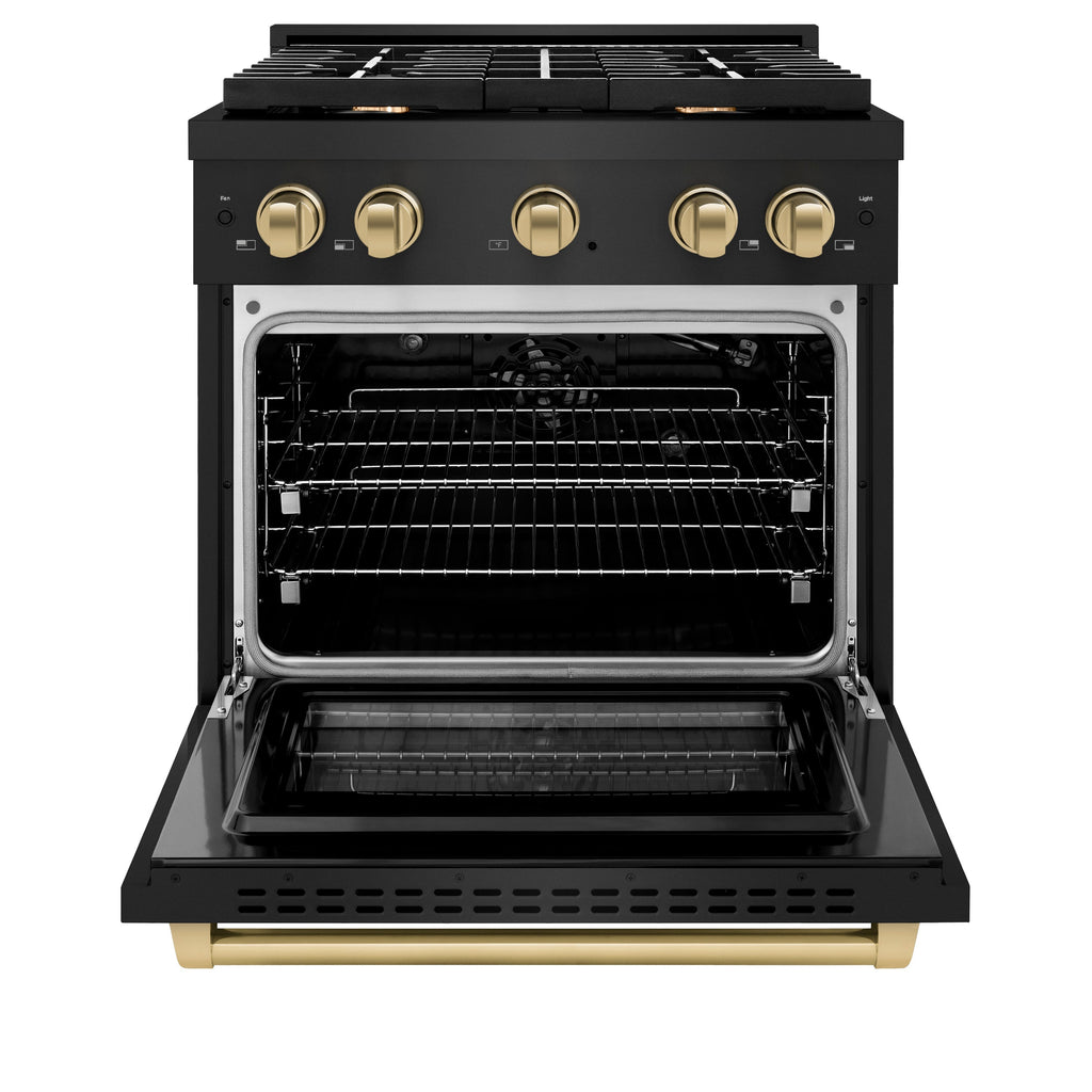 ZLINE Autograph Edition 30 in. 4.2 cu. ft. Paramount Gas Range with Convection Gas Oven, Black Stainless Steel with Champagne Bronze Accents (SGRBZ-30-CB)