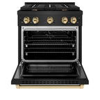 ZLINE Autograph Edition 30 in. 4.2 cu. ft. Paramount Gas Range with 4 Burner Cooktop and Convection Gas Oven in Black Stainless Steel with Gold Accents (SGRBZ-30-G)