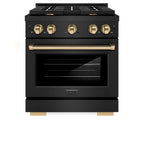 ZLINE Autograph Edition 30 in. 4.2 cu. ft. Paramount Gas Range with 4 Burner Cooktop and Convection Gas Oven in Black Stainless Steel with Gold Accents (SGRBZ-30-G)