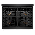ZLINE Autograph Edition 30 in. 4.2 cu. ft. Paramount Gas Range with 4 Burner Cooktop and Convection Gas Oven in Black Stainless Steel with Gold Accents (SGRBZ-30-G)
