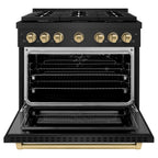 ZLINE Autograph Edition 36 in. 5.2 cu. ft. Gas Range with 6 Burners and Convection Gas Oven in Black Stainless Steel with Bronze Accents (Model SGRBZ-36-CB)