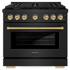 ZLINE Autograph Edition 36 in. 5.2 cu. ft. Gas Range with 6 Burners and Convection Gas Oven in Black Stainless Steel with Bronze Accents (Model SGRBZ-36-CB)
