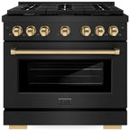 ZLINE Autograph Edition 36 in. 5.2 cu. ft. Paramount Gas Range with 6 Burners and Convection Gas Oven in Black Stainless Steel with Gold Accents (SGRBZ-36-G)