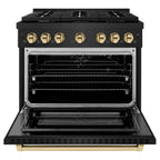 ZLINE Autograph Edition 36 in. 5.2 cu. ft. Paramount Gas Range with 6 Burners and Convection Gas Oven in Black Stainless Steel with Gold Accents (SGRBZ-36-G)